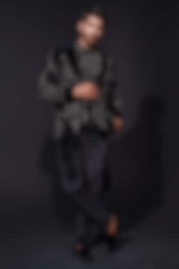 Black Silk Velvet Zardosi Hand Embroidered Blazer Set by Niloufer by Aasif Ally at Pernia's Pop Up Shop