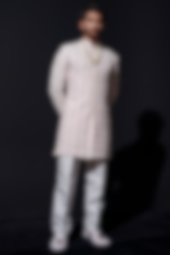 Blush Pink Silk Pearl & Cutdana Hand Embroidered Wedding Sherwani Set by Niloufer by Aasif Ally at Pernia's Pop Up Shop