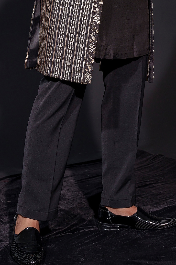 Black-Gold Georgette Sequins Work Indo-Western Set by Niloufer by Aasif Ally Men at Pernia's Pop Up Shop