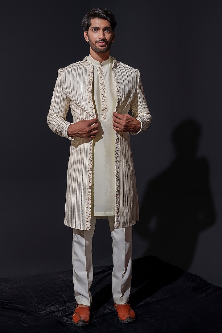 White-Gold Georgette Sequins Work Indo-Western Set by Niloufer by Aasif Ally at Pernia's Pop Up Shop