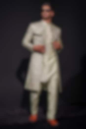Light Green Silk Printed Sherwani Set by Niloufer by Aasif Ally