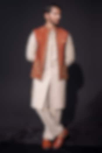 Rust Orange Velvet Zardosi Embroidered Waistcoat Set by Niloufer by Aasif Ally at Pernia's Pop Up Shop