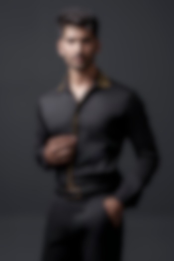 Black Crepe Cutdana Hand Embroidered Party Wear Shirt by Niloufer by Aasif Ally Men at Pernia's Pop Up Shop