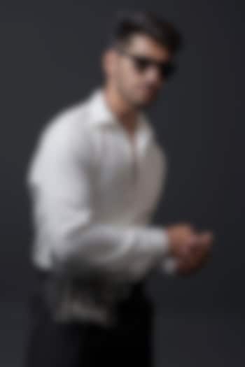 White Crepe Hand Embroidered Party Wear Shirt by Niloufer by Aasif Ally Men at Pernia's Pop Up Shop