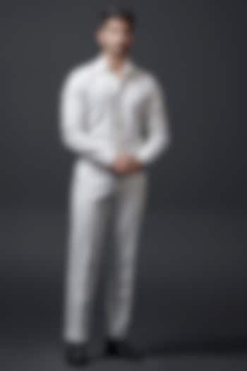 White Crepe Hand Embroidered Party Wear Shirt by Niloufer by Aasif Ally Men at Pernia's Pop Up Shop