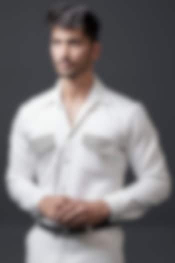 White Crepe Hand Embroidered Party Wear Shirt by Niloufer by Aasif Ally Men at Pernia's Pop Up Shop