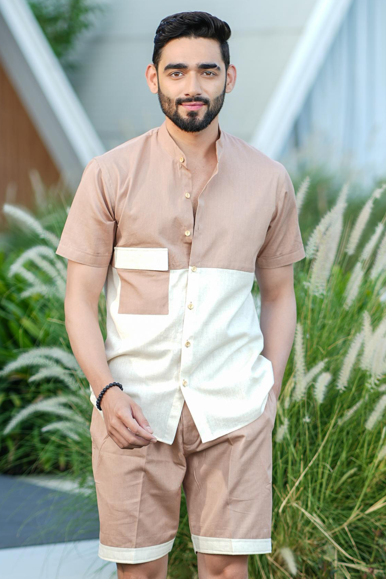 Light Brown Cotton Block Printed Co-Ord Set by Niloufer by Aasif Ally at Pernia's Pop Up Shop