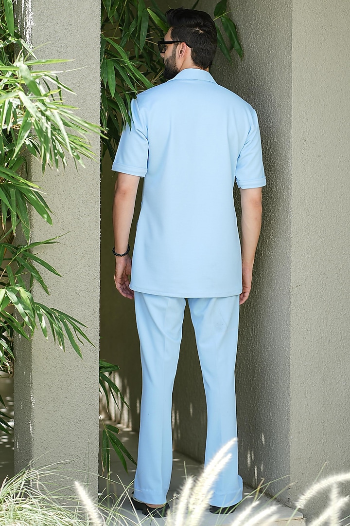 Blue Knitted Cotton Co-Ord Set by Niloufer by Aasif Ally Men at Pernia's Pop Up Shop