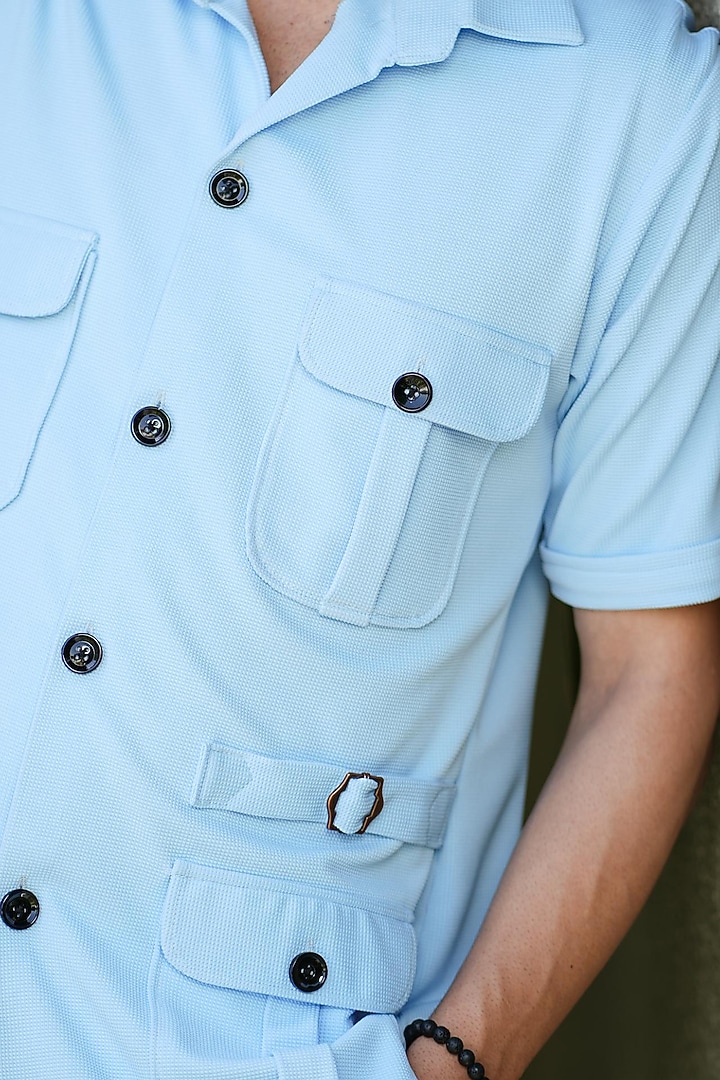 Blue Knitted Cotton Co-Ord Set by Niloufer by Aasif Ally Men at Pernia's Pop Up Shop