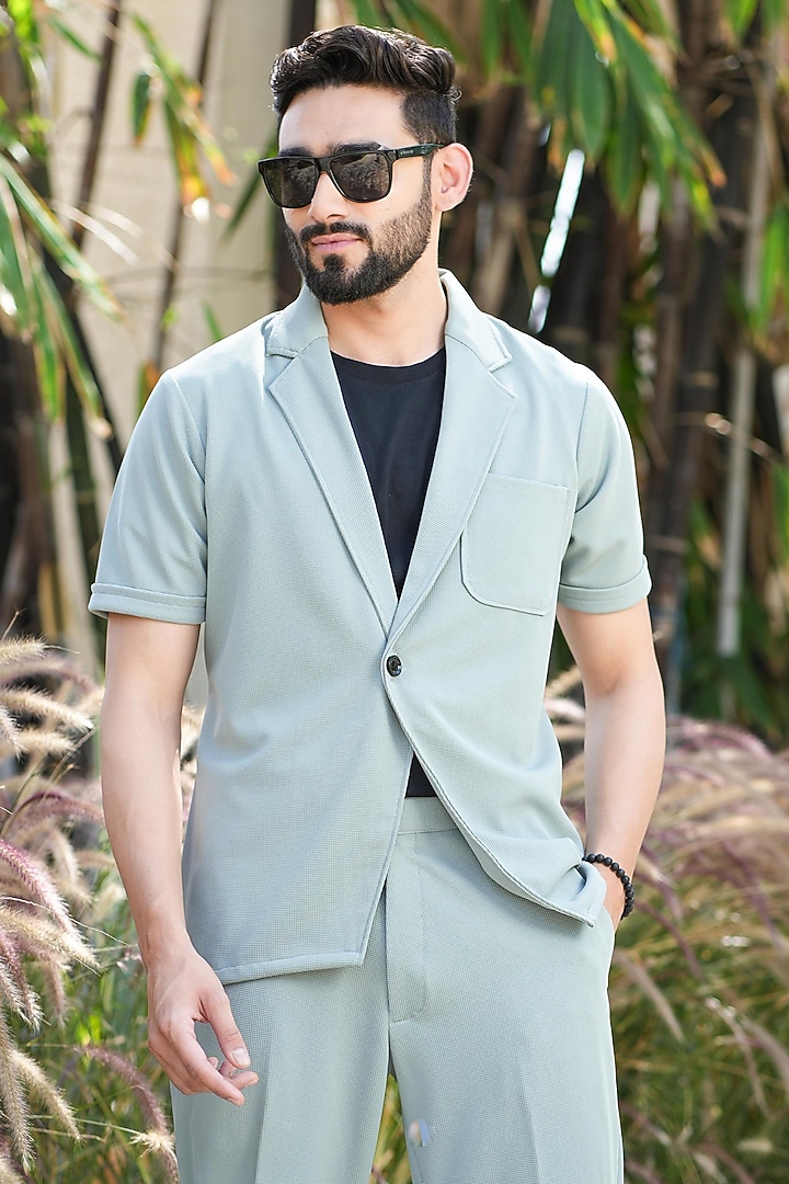 Green Knitted Cotton Co-Ord Set by Niloufer by Aasif Ally Men at Pernia's Pop Up Shop