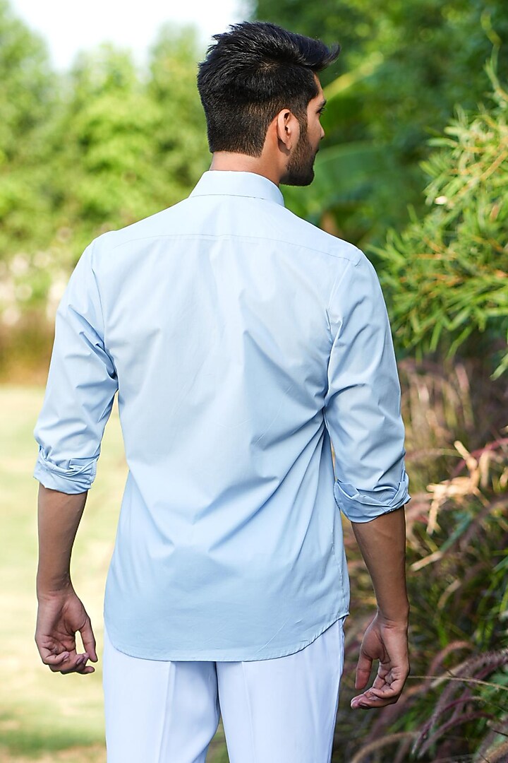 Blue Cotton Summer Shirt by Niloufer by Aasif Ally Men at Pernia's Pop Up Shop