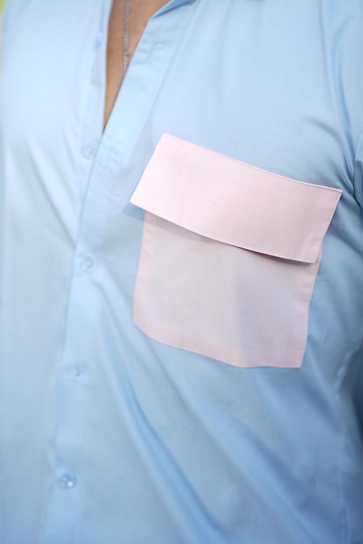 Blue Cotton Summer Shirt by Niloufer by Aasif Ally Men at Pernia's Pop Up Shop