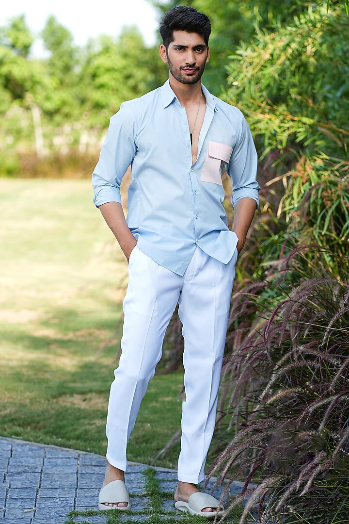 Blue Cotton Summer Shirt by Niloufer by Aasif Ally Men at Pernia's Pop Up Shop