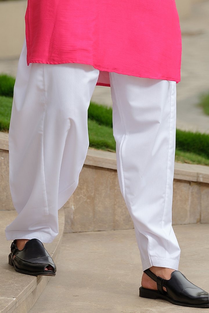 Fuchsia Pink Silk Embroidered Kurta Set by Niloufer by Aasif Ally Men at Pernia's Pop Up Shop