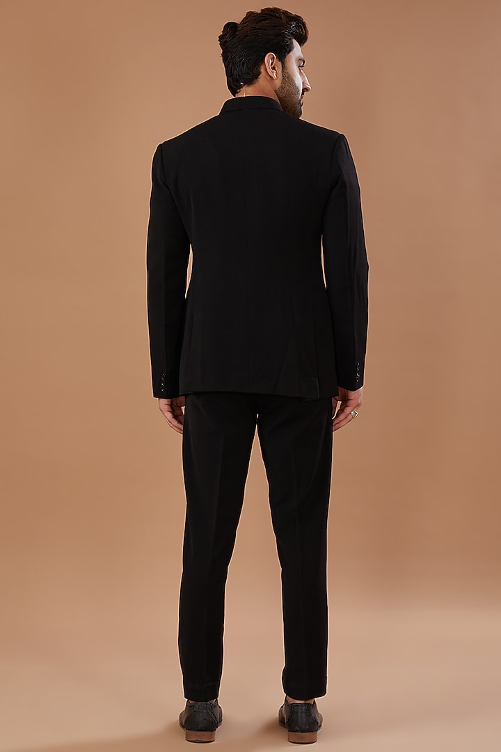 Black Silk Hand Embellished Jodhpuri Jacket Set by Niloufer by Aasif Ally Men at Pernia's Pop Up Shop