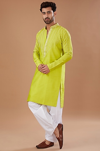 Liril Green Silk Cutdana Embroidered Kurta Set by Niloufer by Aasif Ally Men
