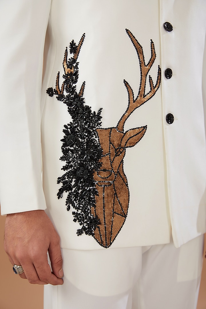 White Hand Embellished Jodhpuri Jacket Set by Niloufer by Aasif Ally Men at Pernia's Pop Up Shop