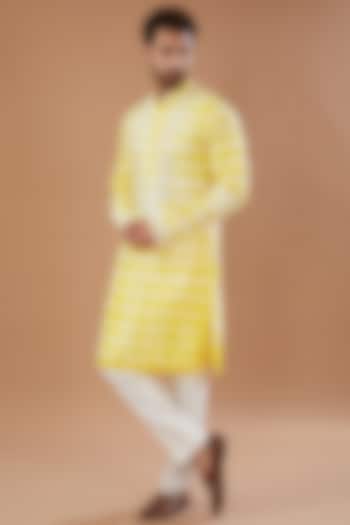 Yellow Silk Tie-Dye & Cutdana Embroidered Kurta Set by Niloufer by Aasif Ally