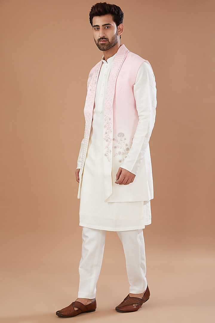 Pink Ombre Silk Embellished Indowestern Set by Niloufer by Aasif Ally