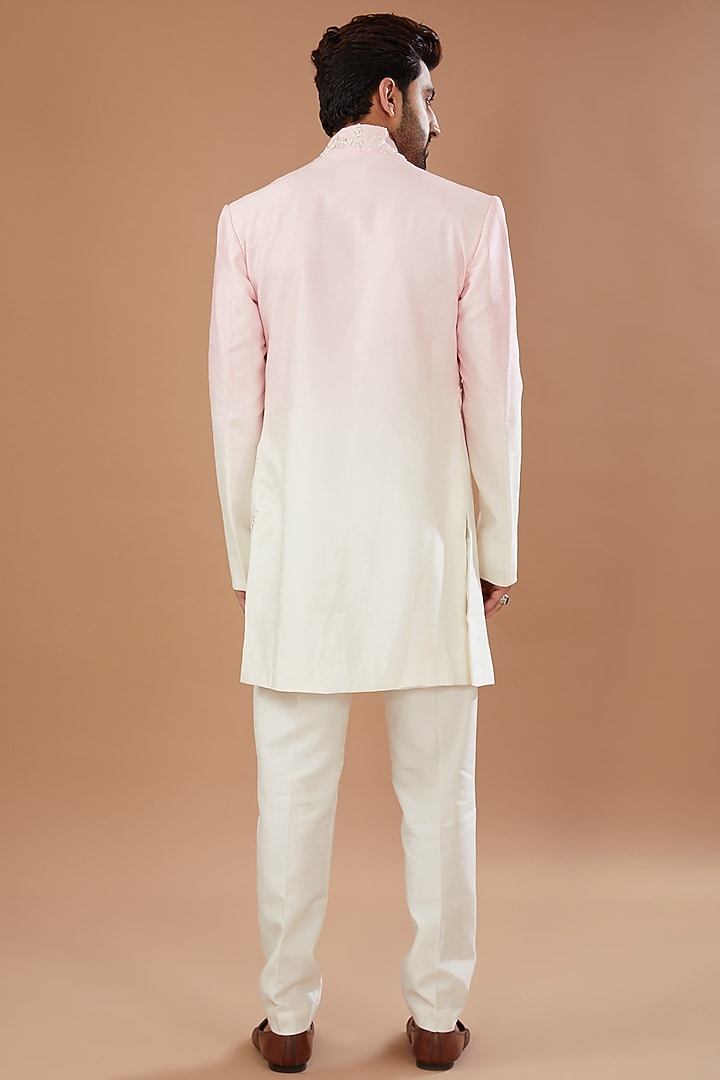 Pink Ombre Silk Wedding Indowestern Set by Niloufer by Aasif Ally Men at Pernia's Pop Up Shop