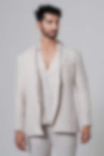 Cream Cotton & Linen Blazer by Niloufer By Aasif Ally at Pernia's Pop Up Shop