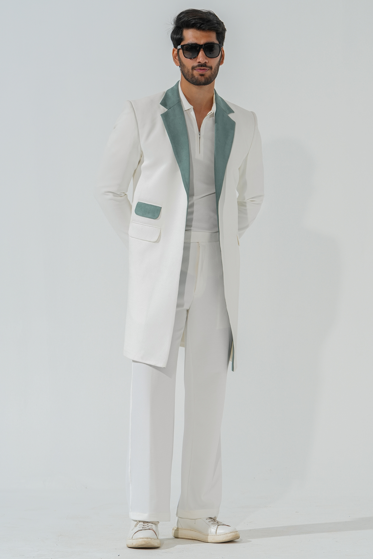White Premium Popcorn Cotton Indowestern Jacket by Niloufer By Aasif Ally at Pernia's Pop Up Shop