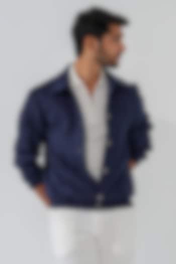 Blue Suede Bomber Jacket by Niloufer By Aasif Ally