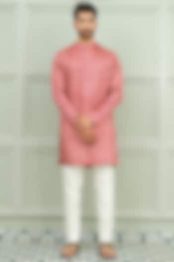 Red Silk Floral Printed Kurta Set by Niloufer by Aasif Ally Men at Pernia's Pop Up Shop