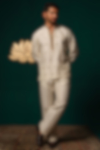 Ivory Silk Zardosi Handwork Kurta Set by Niloufer by Aasif Ally Men at Pernia's Pop Up Shop