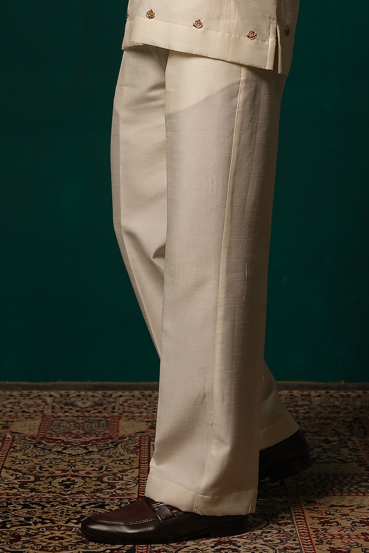 Ivory Silk Zardosi Handwork Kurta Set by Niloufer by Aasif Ally Men at Pernia's Pop Up Shop