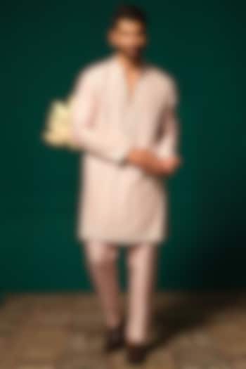 Light Pink Silk Sequin Handwork Kurta Set by Niloufer by Aasif Ally Men at Pernia's Pop Up Shop