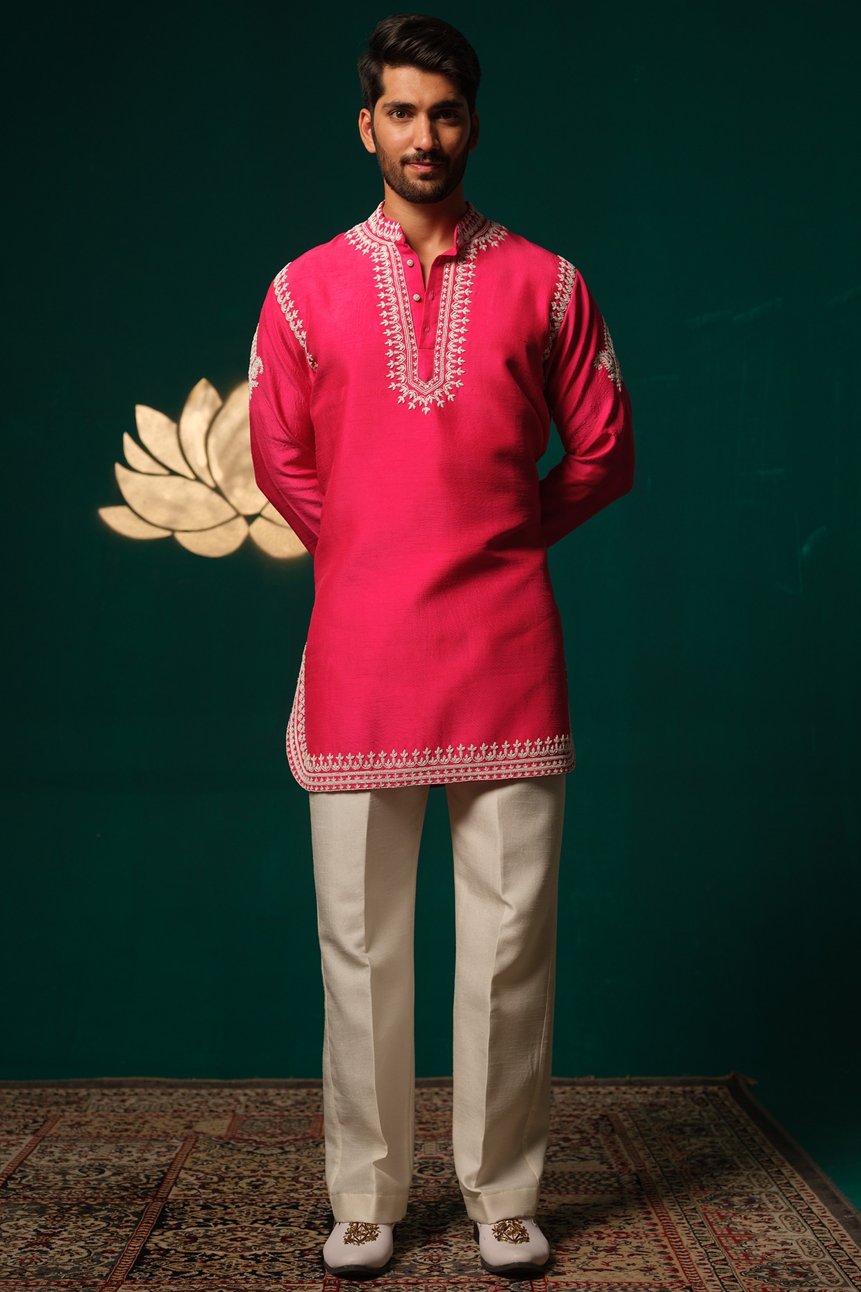 Niloufer by Aasif Ally Hot Pink Silk Cutdana Handwork Kurta Set