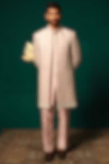 Light Pink Silk Cutdana Handwork Groom Sherwani Set by Niloufer by Aasif Ally Men at Pernia's Pop Up Shop