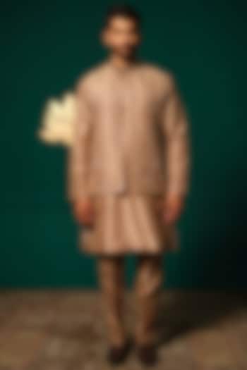 Brown Silk Sequins Hand Work Wedding Indowestern Set by Niloufer by Aasif Ally Men at Pernia's Pop Up Shop