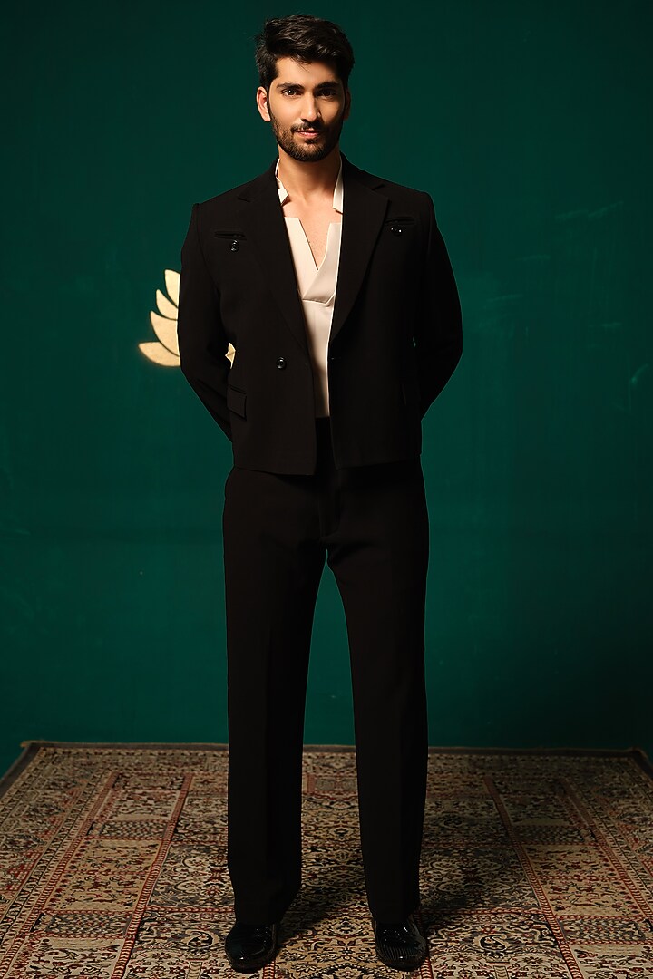 Black Silk Blazer Set by Niloufer by Aasif Ally Men at Pernia's Pop Up Shop