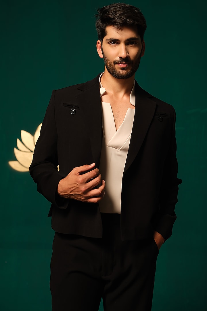 Black Silk Blazer Set by Niloufer by Aasif Ally Men at Pernia's Pop Up Shop