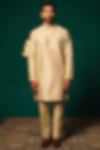 Golden Silk Zardosi Handwork Kurta Set by Niloufer by Aasif Ally Men at Pernia's Pop Up Shop