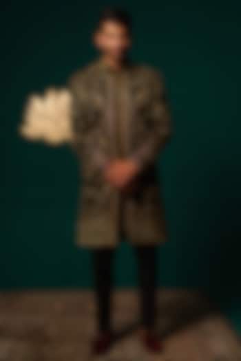 Black Silk Zardosi Handwork Groom Sherwani Set by Niloufer by Aasif Ally Men at Pernia's Pop Up Shop