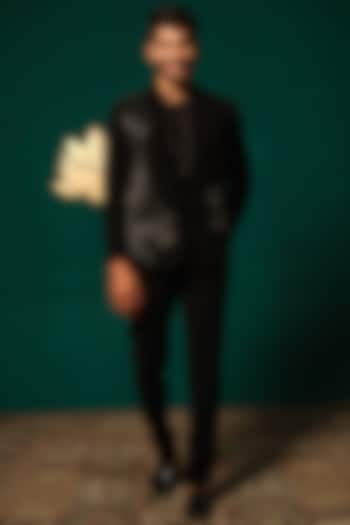 Black Silk Cutdana Embellished Blazer Set by Niloufer by Aasif Ally Men at Pernia's Pop Up Shop