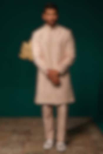 Pink Silk Zardosi Handwork Groom Sherwani Set by Niloufer by Aasif Ally Men at Pernia's Pop Up Shop