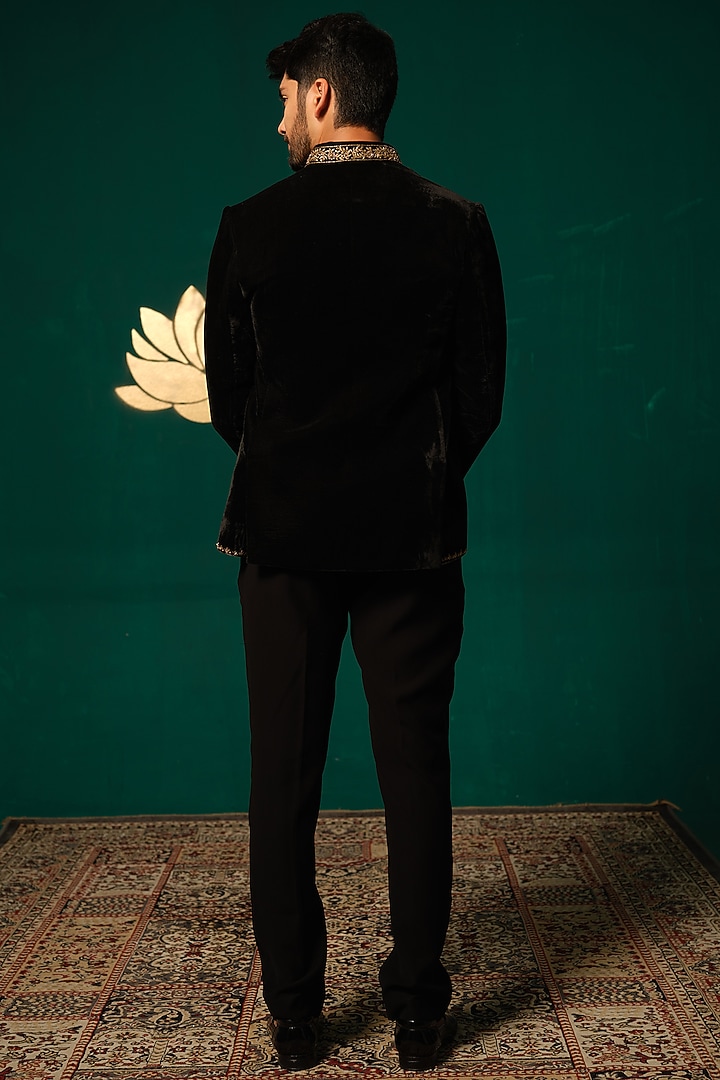 Black Velvet Zardosi Handwork Blazer Set by Niloufer by Aasif Ally Men at Pernia's Pop Up Shop