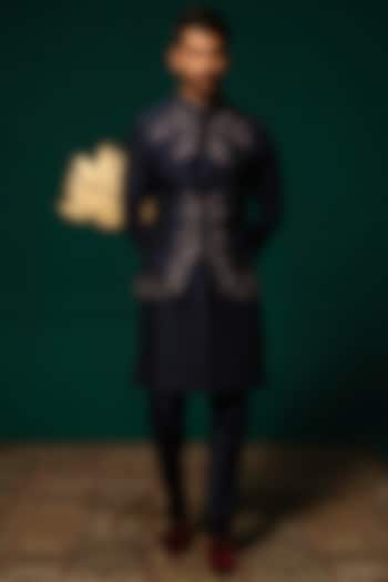 Black Silk Zardosi Handwork Jacket Set by Niloufer by Aasif Ally Men at Pernia's Pop Up Shop