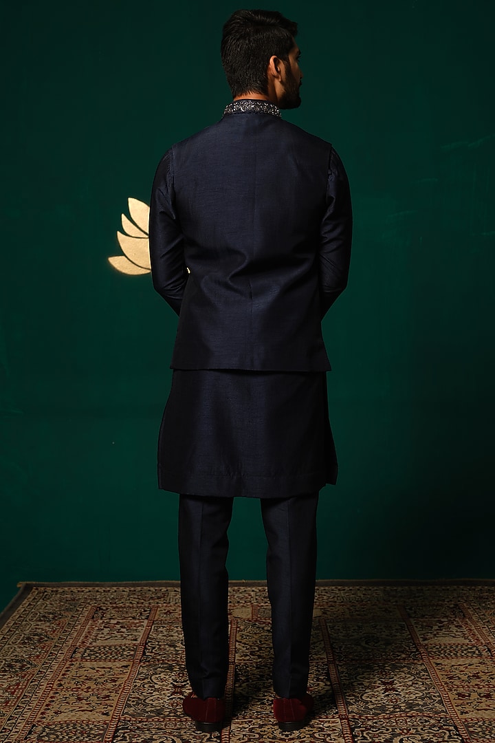 Black Silk Zardosi Handwork Jacket Set by Niloufer by Aasif Ally Men at Pernia's Pop Up Shop
