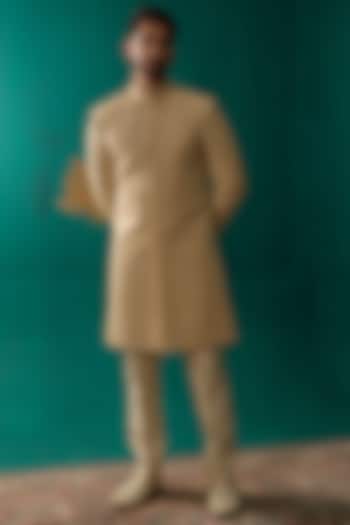 Golden Silk Thread Handwork Groom Sherwani Set by Niloufer by Aasif Ally Men at Pernia's Pop Up Shop