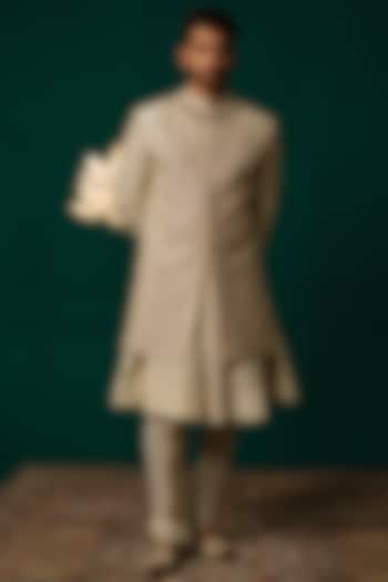 Ivory Silk Zardosi Handwork Groom Sherwani Set by Niloufer by Aasif Ally Men at Pernia's Pop Up Shop