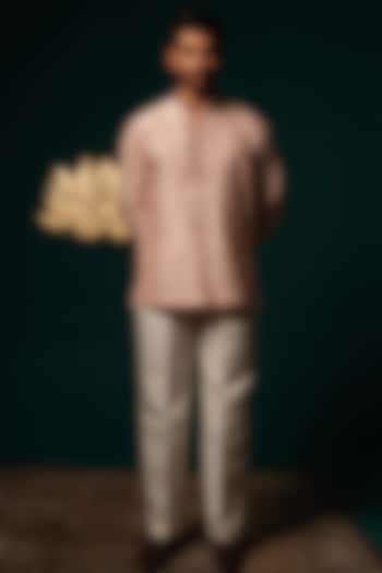 Pink Silk Zardosi Handwork Short Kurta Set by Niloufer by Aasif Ally Men at Pernia's Pop Up Shop