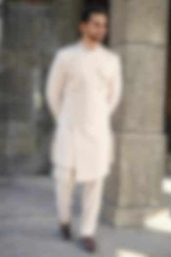 Beige Imported Fabric Zardosi Hand Work Wedding Sherwani Set by Niloufer by Aasif Ally Men at Pernia's Pop Up Shop