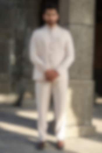 Beige Imported Fabric Cutdana Hand Embroidered Jodhpuri Set by Niloufer by Aasif Ally Men at Pernia's Pop Up Shop