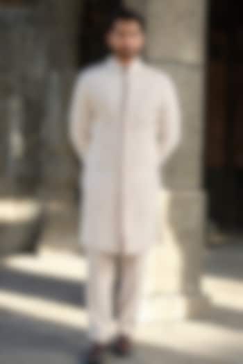 Beige Imported Fabric Hand Embroidered Groom Sherwani Set by Niloufer by Aasif Ally Men at Pernia's Pop Up Shop