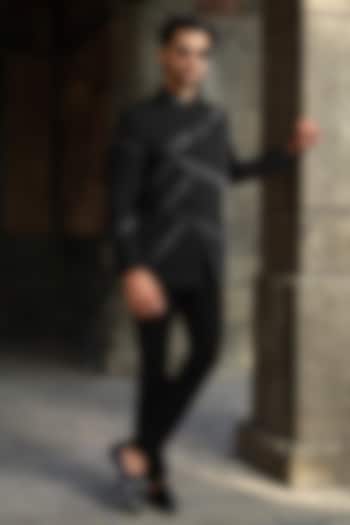 Black Imported Fabric Hand Embroidered Jodhpuri Set by Niloufer by Aasif Ally Men at Pernia's Pop Up Shop